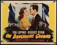 4j039 ON DANGEROUS GROUND 1/2sh '51 Nicholas Ray, close up of Robert Ryan holding Ida Lupino!