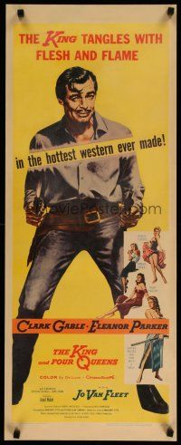 4j006 KING & FOUR QUEENS insert '57 art of cowboy Clark Gable, who tangles with flesh & flame!