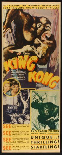 4j001 KING KONG insert '33 montage of 3 great images + art of the giant ape carrying Fay Wray!