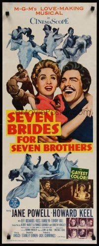 4j008 SEVEN BRIDES FOR SEVEN BROTHERS insert R62 art of Jane Powell & Keel, classic MGM musical!