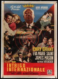 4j214 NORTH BY NORTHWEST linen Italian 1p R63 different montage of Cary Grant, Saint & Hitchcock too