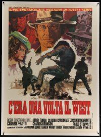 4j215 ONCE UPON A TIME IN THE WEST linen Italian 1p R70s Leone, cool different art of top stars!