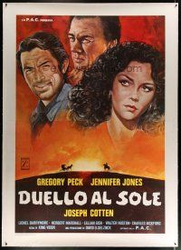 4j189 DUEL IN THE SUN linen Italian 2p R77 Jennifer Jones, Gregory Peck & Joseph Cotten, different!