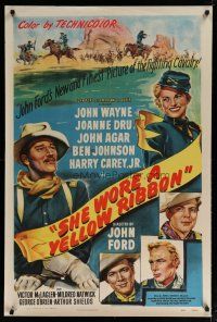 4j103 SHE WORE A YELLOW RIBBON style A 1sh '49 great art of John Wayne & Joanne Dru, John Ford!