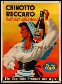 4j137 CHINOTTO RECCARO linen 36x50 Swiss advertising poster '50s art of pretty lady & lemon drink!