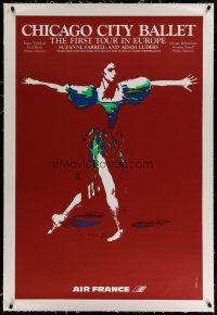 4j131 AIR FRANCE CHICAGO CITY BALLET linen French travel poster '80s cool dance artwork!