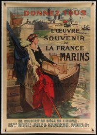 4j128 DONNEZ TOUS A L'OEUVRE DE SOUVENIR DE LA FRANCE A SES MARINS linen 39x56 French WWI war poster