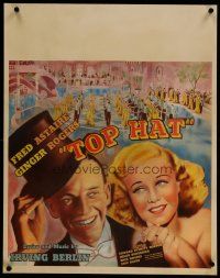 4j017 TOP HAT jumbo WC '35 different art of Fred Astaire & Ginger Rogers, Irving Berlin musical!