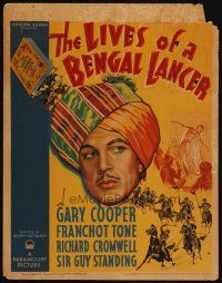 4j015 LIVES OF A BENGAL LANCER WC '35 great close up artwork of Gary Cooper wearing turban!