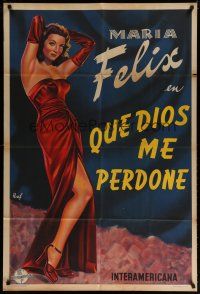 4k143 MAY GOD FORGIVE ME Argentinean '48 incredible full-length art of sexy Maria Felix by Raf!