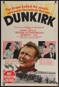 4k162 DUNKIRK Aust 1sh '58 World War II, different art of John Mills, drama behind the miracle!