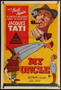 4k167 MON ONCLE Aust 1sh '58 great artwork of Jacques Tati as My Uncle, Mr. Hulot!
