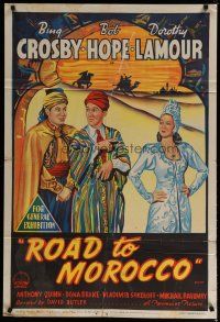 4k169 ROAD TO MOROCCO Aust 1sh '42 different art of Bob Hope, Bing Crosby & Dorothy Lamour!