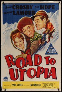 4k170 ROAD TO UTOPIA Aust 1sh '46 art of Bob Hope, sexy Dorothy Lamour & Bing Crosby on sled!