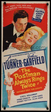 4k153 POSTMAN ALWAYS RINGS TWICE Aust daybill '46 art of John Garfield & sexy Lana Turner!