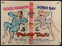 4k339 PILLOW TALK British quad '59 different art of Rock Hudson & Doris Day talking on phones!