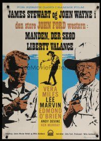 4k407 MAN WHO SHOT LIBERTY VALANCE Danish '62 art of John Wayne & James Stewart by Nyborg, Ford