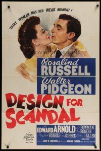4k030 DESIGN FOR SCANDAL 1sh '41 artwork of Walter Pidgeon about to kiss Rosalind Russell!