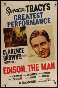 4k036 EDISON THE MAN style D 1sh '40 great image of Spencer Tracy as Thomas the inventor!