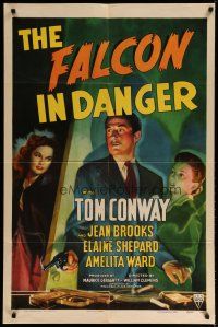 4k039 FALCON IN DANGER 1sh '43 detective Tom Conway between Jean Brooks & Elaine Shepard!