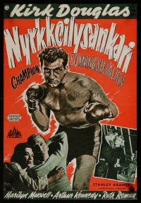 4k378 CHAMPION Finnish '49 different EKA art of boxer Kirk Douglas, Maxwell, boxing classic!