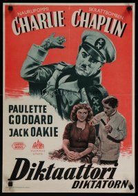 4k381 GREAT DICTATOR Finnish '50 Charlie Chaplin, Paulette Goddard, wacky WWII comedy, R.O.R. art!