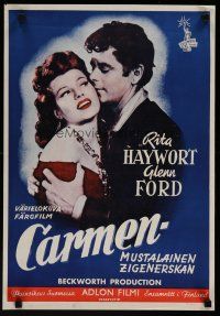 4k382 LOVES OF CARMEN Finnish '49 different romantic close up of sexy Rita Hayworth & Glenn Ford!