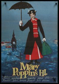 4k345 MARY POPPINS Hungarian 22x32 '64 different Berta Gabor art of Julie Andrews, Disney classic!