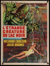 4k372 CREATURE FROM THE BLACK LAGOON French 23x32 R62 art of monster looming over Julia Adams!