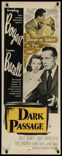 4k274 DARK PASSAGE insert R56 great close up of Humphrey Bogart with gun & sexy Lauren Bacall!