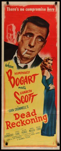4k275 DEAD RECKONING insert '47 great c/u of smoking Humphrey Bogart & sexy Lizabeth Scott!