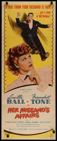 4k276 HER HUSBAND'S AFFAIRS insert '47 Lucille Ball thinks husband Franchot Tone is nuts!