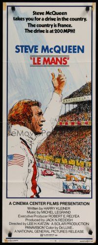 4k281 LE MANS insert '71 great Tom Jung art of race car driver Steve McQueen waving at fans!