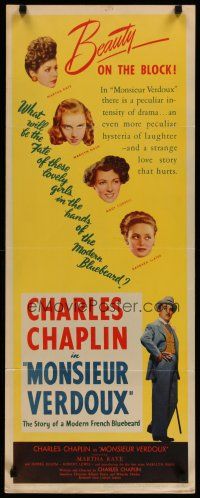 4k284 MONSIEUR VERDOUX insert '47 image of Charlie Chaplin as modern French Bluebeard & victims!