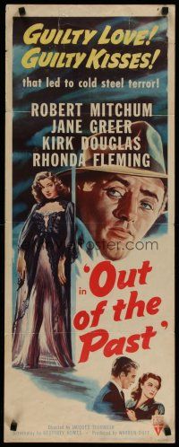 4k286 OUT OF THE PAST insert R53 art of Robert Mitchum & Jane Greer with Kirk Douglas added!