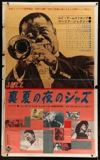 4k428 JAZZ ON A SUMMER'S DAY Japanese 38x62 '59 wonderful close up of Louis Armstrong w/ trumpet!