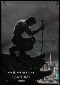 4k438 WOLVERINE teaser DS Japanese 29x41 '13 barechested Hugh Jackman kneeling on rooftop!