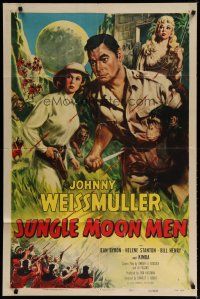 4k047 JUNGLE MOON MEN 1sh '55 Johnny Weissmuller as himself with Jean Byron & Kimba the chimp!