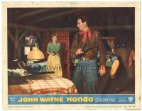 4k102 HONDO LC #5 '53 3-D c/u of Geraldine Page getting the drop on John Wayne holding gun!