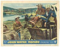 4k103 HONDO LC #6 '53 3-D, John Wayne & Ward Bond help wounded soldier down from stagecoach!