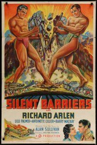 4k054 SILENT BARRIERS style B 1sh '37 wild stone litho image of two giants tearing apart mountain!