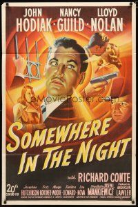 4k056 SOMEWHERE IN THE NIGHT 1sh '46 John Hodiak, cool film noir stone litho montage!