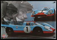 4k209 GULF PORSCHE 917 2-sided 24x33 Swiss advertising poster '70s Jo Siffert & schematic of racer!