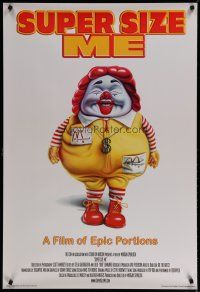 4k267 SUPER SIZE ME 1sh '04 art of obese Ronald McDonald, rare Sundance Film Festival style!