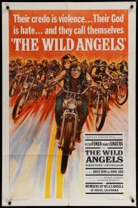 4k062 WILD ANGELS 1sh '66 classic art of biker Peter Fonda & sexy Nancy Sinatra on motorcycle!