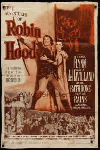 4m021 ADVENTURES OF ROBIN HOOD 1sh R55 Errol Flynn as Robin Hood, Olivia De Havilland