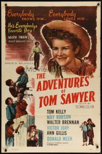 4m022 ADVENTURES OF TOM SAWYER 1sh R50s Tommy Kelly as Mark Twain's classic character!