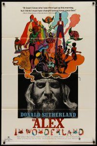 4m029 ALEX IN WONDERLAND style B 1sh '71 wild image of Donald Sutherland, Jeanne Moreau!