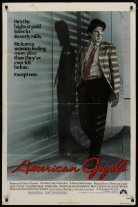 4m039 AMERICAN GIGOLO 1sh '80 handsomest male prostitute Richard Gere is being framed for murder!
