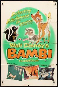 4m081 BAMBI 1sh R57 Walt Disney cartoon deer classic, great art with Thumper & Flower!